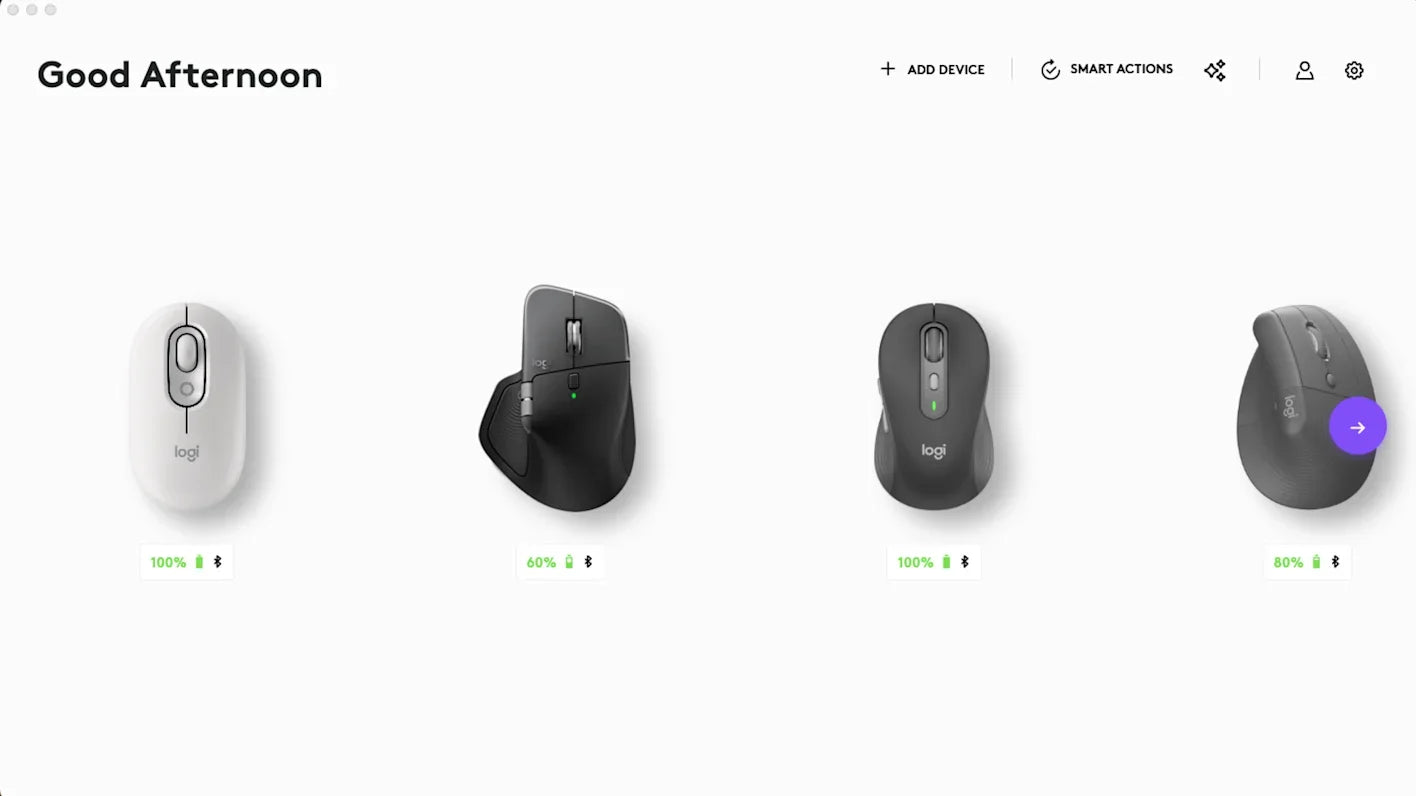 Logitech kablosuz mouse modelleri beyaz ve siyah renk seçenekleriyle arayüzde yan yana.