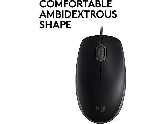 Logitech M100 siyah kablolu mouse, konforlu simetrik tasarım