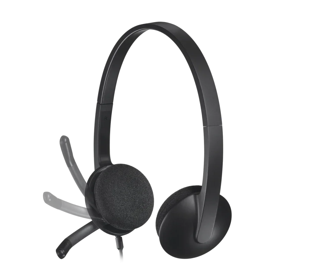 Logitech H340 siyah kulaküstü mikrofonlu kulaklık, sade ve hafif tasarım
