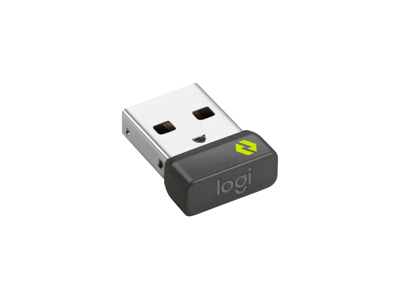 logitech mk370 combo USB alıcısı, siyah ve gümüş renkli, yakın çekim