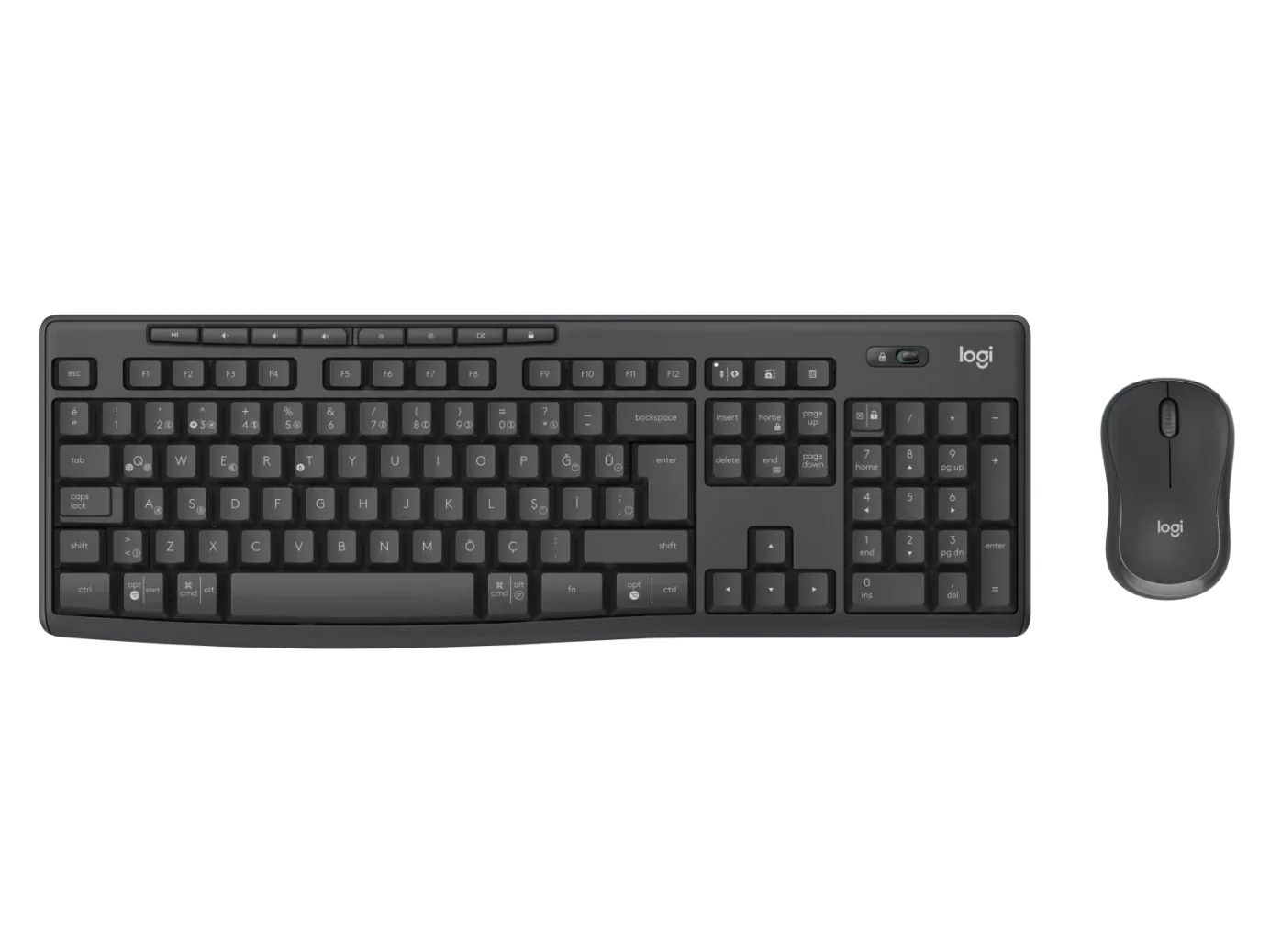logitech mk370 kablosuz klavye ve mouse seti, siyah renk, üstten görünüm