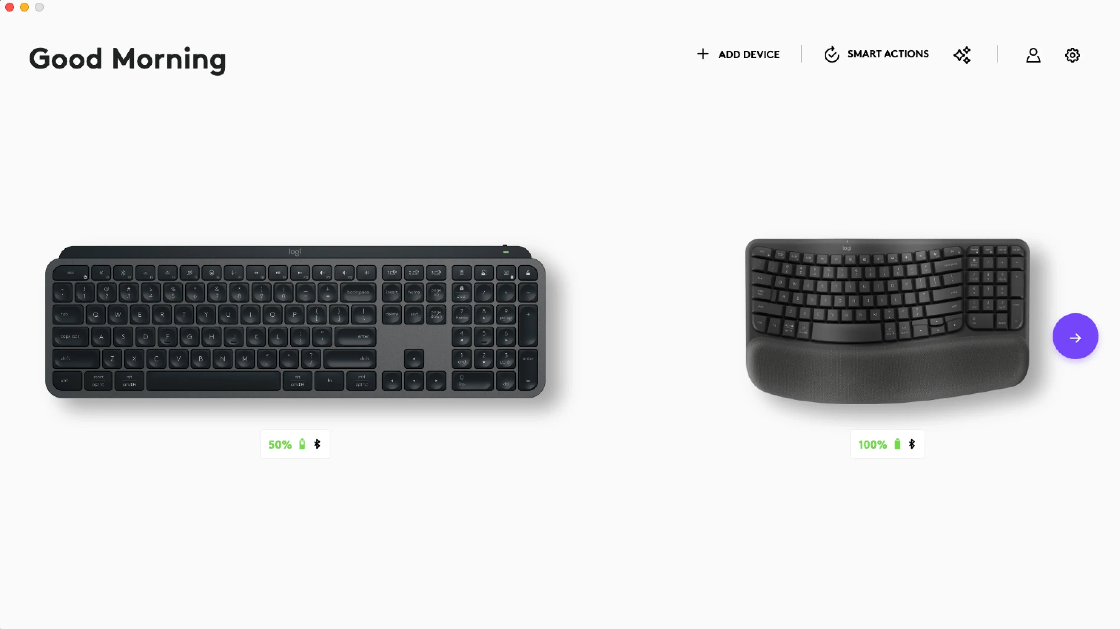 Logitech kablosuz klavye modelleri, düz ve ergonomik tasarımlı iki farklı klavye